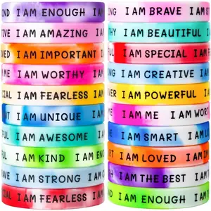 KF5-HBL06   20 Pieces Students Inspirational Wristbands Rubber Bracelets Fun Motivational Wristbands for Kids Students Back to School Gifts