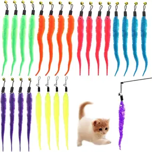 24 PCS Cat Worm Toy Replacement Teaser with Bell Refills Indoor Cat'S Interactive Wand and Catch Wand Soft Squiggly Worm Teaser Refills Attachment Interactive Catch Toy Accessories （6 Color） KuuGuu