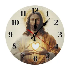 12 Inch Sacred Heart of Jesus Christian Wall Clock, Silent Non-Ticking Religious Round Wall Clock, Decorative Catholic Christian Wall Art for Home, Faith Gift