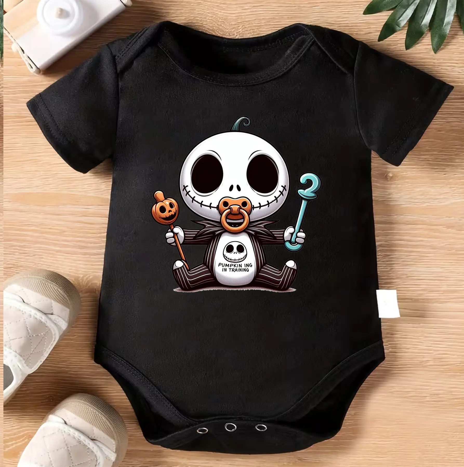 Baby Jack Skellington Inspired Bodysuit | Pumpkin King Infant Romper | Cute Spooky Halloween Baby One Piece | Skeleton Newborn Outfit | Soft Cotton Shower Gift