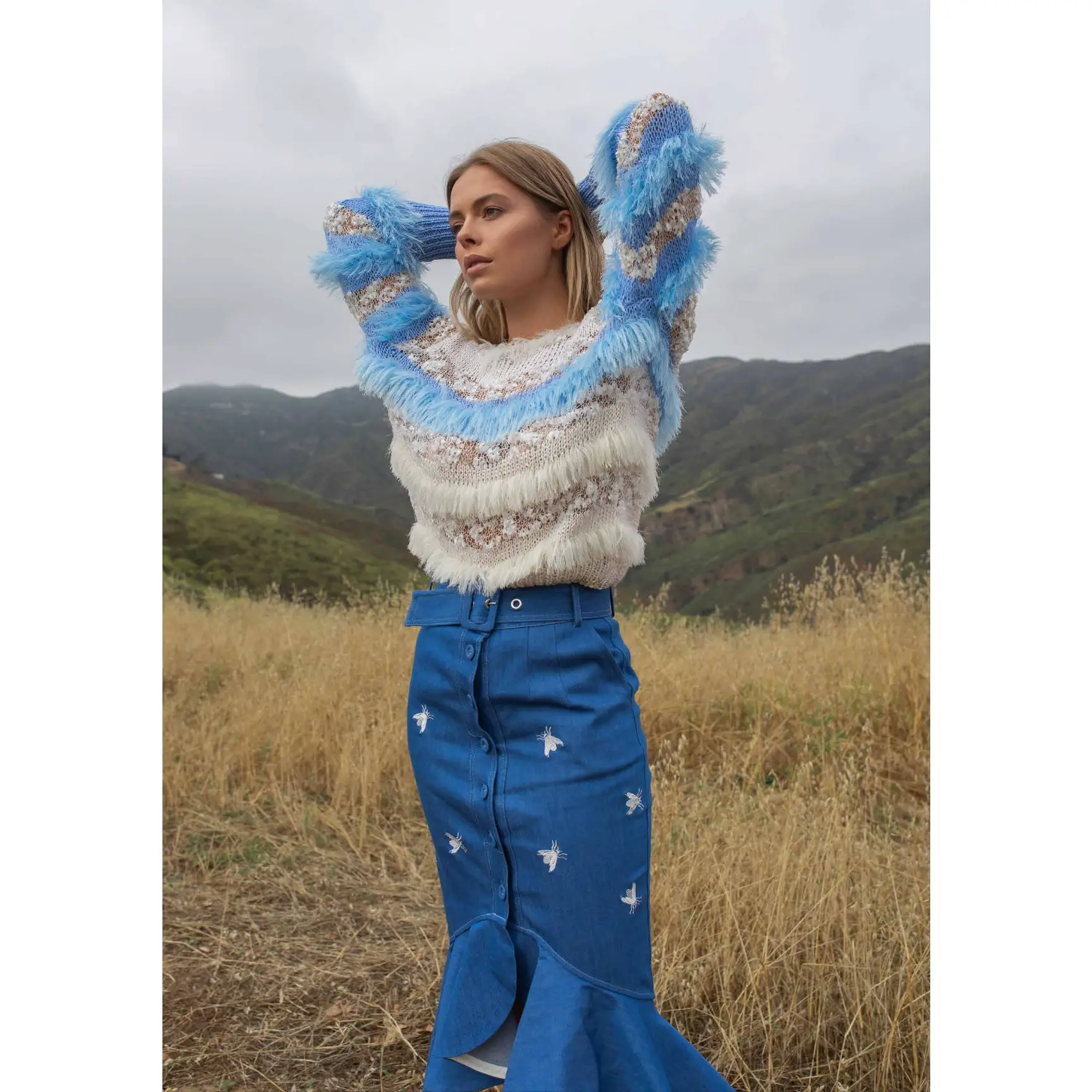 Multicolor Blue Handmade Knit Sweater