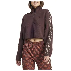 adidas Womens Essentials Mock Neck Long Sleeve Quarter Zip Sweater Training Casual Tops Casual - Brown