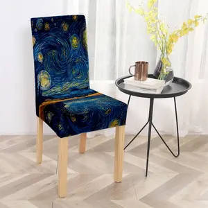 Vincent van Gogh's Starry Night Pattern Polyester Chair Cover, Removable Washable Slipcover, Suitable for Dining Rooms, Living Rooms, Bedrooms, Studies, Meeting Rooms, Coffee Shops, Soft, Comfortable and Easy to Install