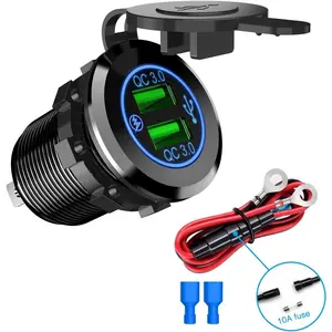 Nilight - 90103A Dual USB Port QC 3.0 Fast Charging Hubs USB Charger Socket Power Outlet 2.1A & 2.1A x2 for Car Boat Marine RV Mobile with Wire Fuse DIY Kit with Lightly Blue LED