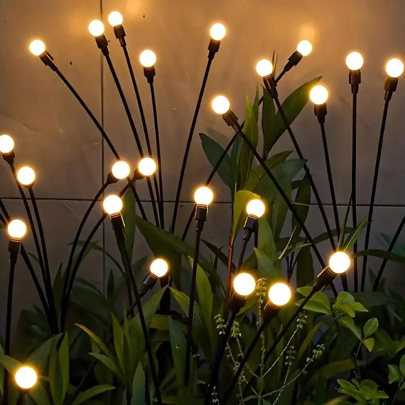 Firefly Look Solar Lawn Lights (2 Packs, 8 Total) - IP65 Waterproof Plastic Body Outdoor Lamp, Ground Stakes for Solar Garden Decor, Ideal for Ramadan Celebrations, Lawn, Garden, Solar Outdoor Lights
