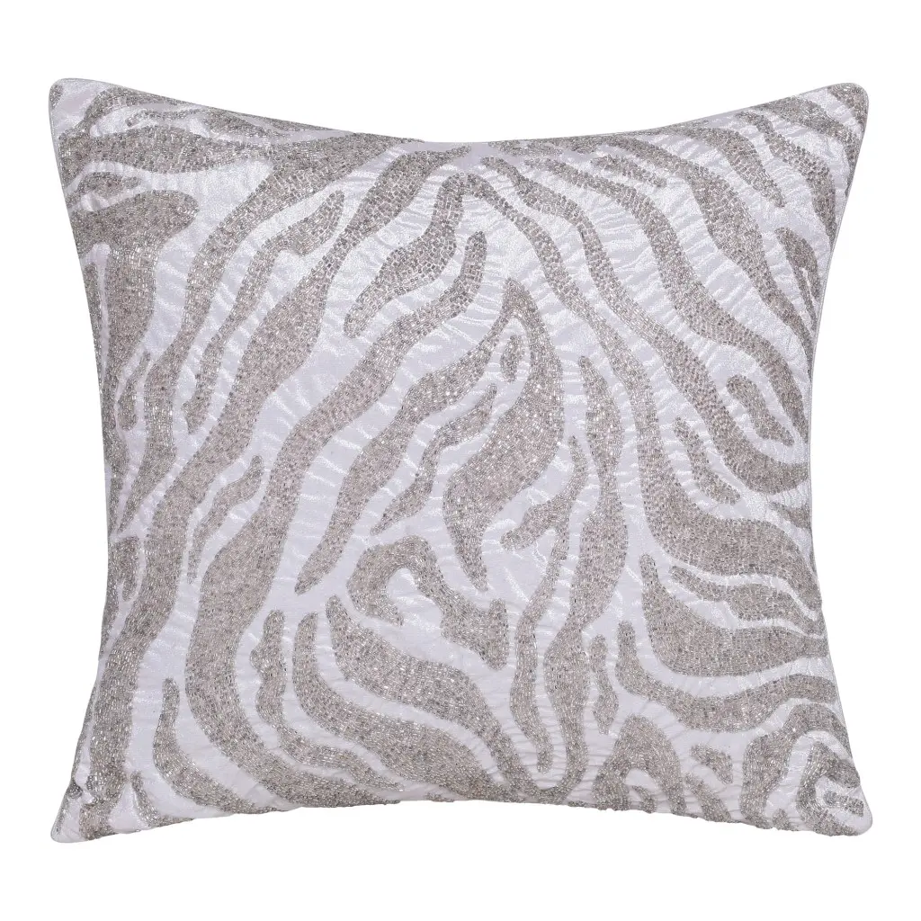 Ivory Abstract Art Safari Animal Motif Beaded Texture Polyester Zippered Pillow (20x20 in.) for Room Decor, House Decor