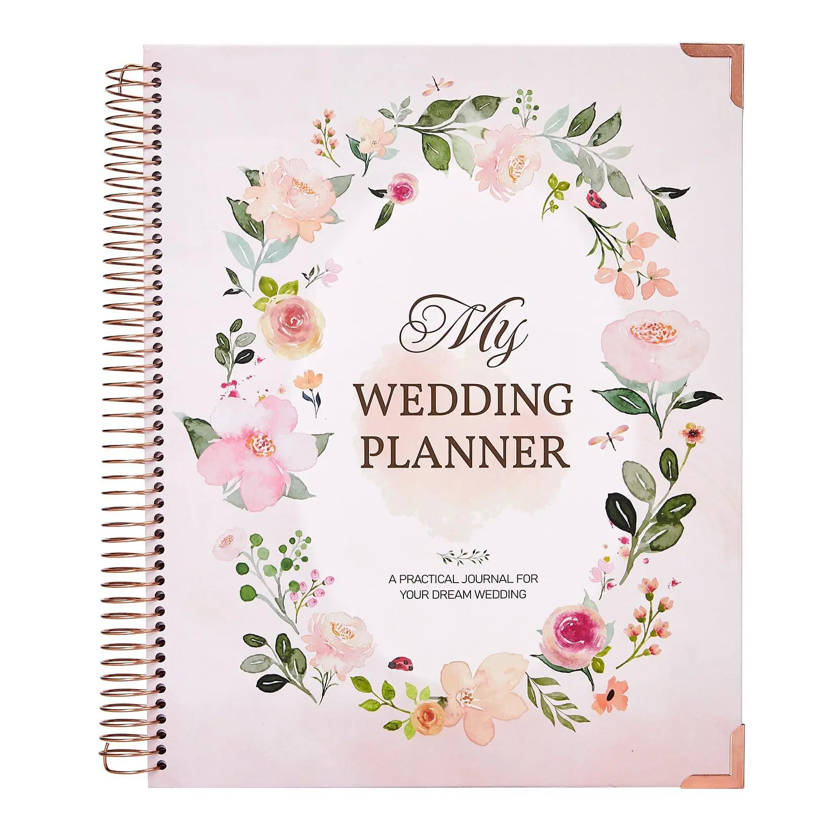 Floral Wreath Wedding Planner Notebook - 176 Pages Spiral Bound with Dividers & Stickers - A4 Bridal Budget & Guest List Journal - Engagement Gift - Oval Floral, 29x25.5x2.5cm