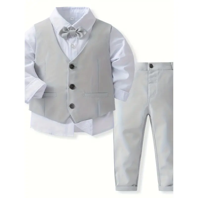 Toddler Boys' 2-Piece Formal Suit Set, Solid Color 100% Cotton Vest and Pants Combination Set for Weddings and Parties, Outfits Set
