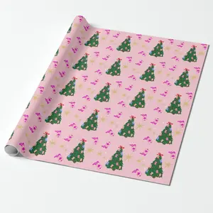 Modern Pink Cowgirl Western Boots Christmas Tree Wrapping Paper, Vintage Preppy Christmas Wrap Roll, Navy Red Green Christmas Gift Wrap for Holiday Season, 2025 Perfect Gift Wrap for Friends, Family & Secret Santa