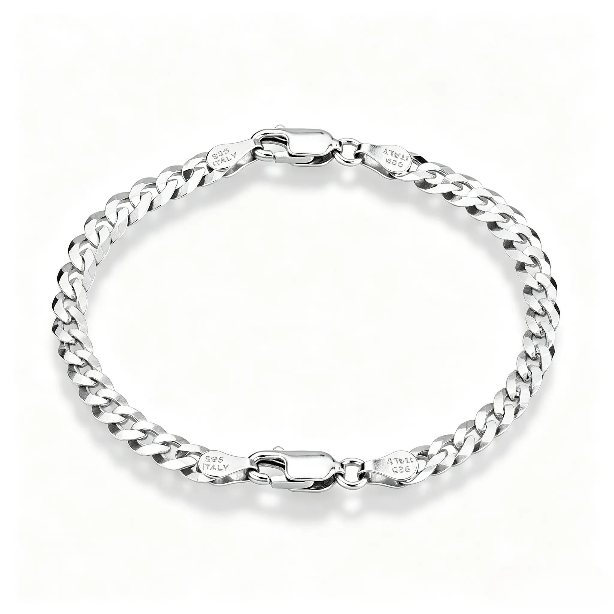 Miabella Italian 925 Sterling Silver 5mm Cuban Bracelet for Men Women Cuban Link Chain Bracelet for Men Women, Polished Silver Tone Curb Chain Bracelet Lobster Clasp Minimalist Stackable Daily Wrist Jewelry
