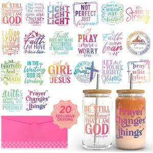 Verse UV DTF Cup Wrap - 20 Sheets Inspiration Quotes Theme, 16 oz Glass Mugs, DIY Mug Glasses with UV DTF  & Rub  Transfer Stickers