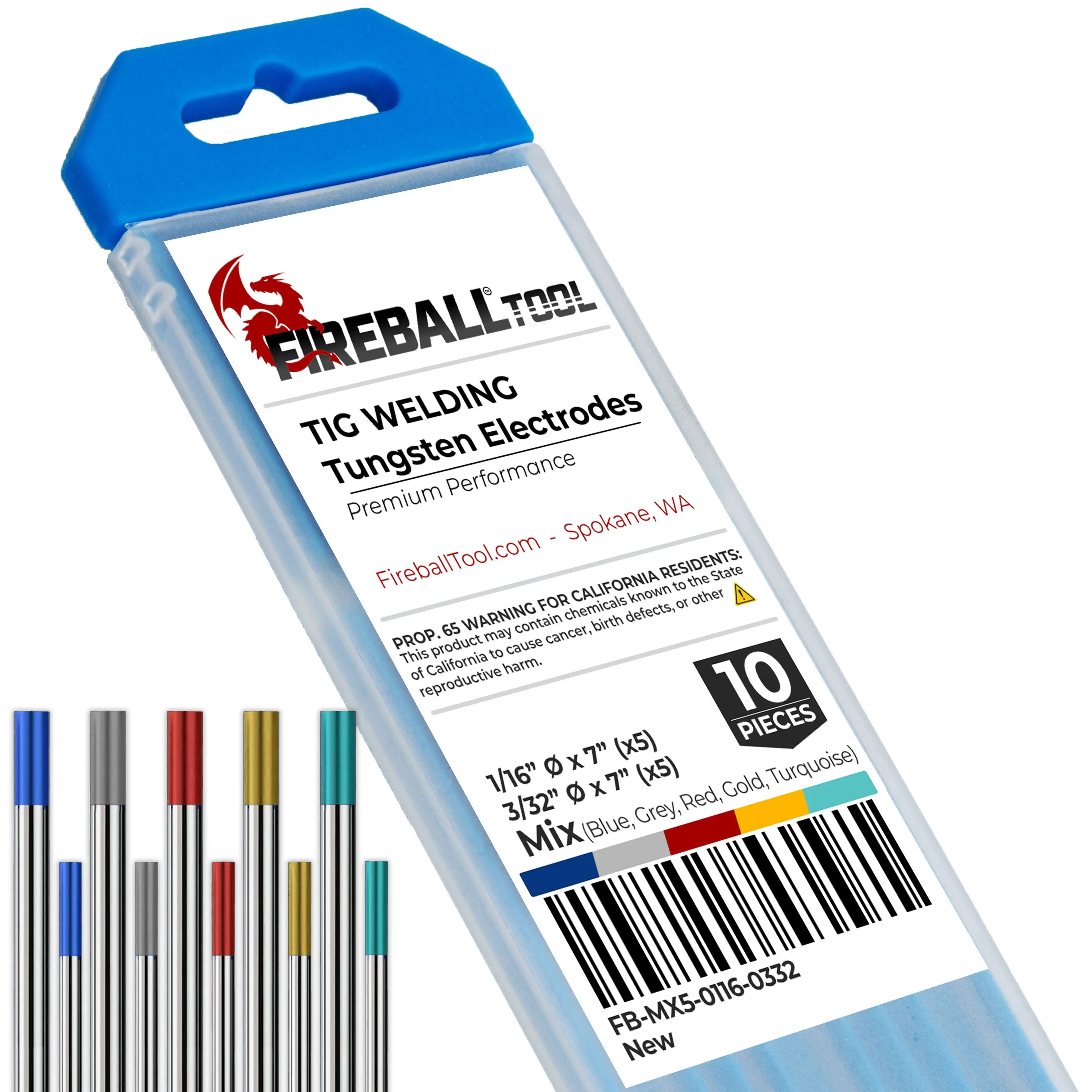 Fireball Tungsten, Tig Welding Electrode, 10pc