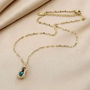 Lucky Peanut Pendant Necklace| Sapphire & Pearl Titanium Steel Dainty Chain#day collar#unique#Casual & Daily Wear