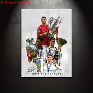 1 piece/set frameless canvas painting print poster, Unframed Art Print, classic, Artistic collage style digital art, Ronaldo championship moments, perfect gift for football culture enthusiasts, ideal for home spaces, modern home decor, wall decor