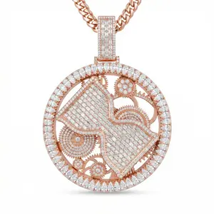 Big Boss Drip Iced Out Steampunk Gear Pendant Necklace⚙️ Rose Gold Heavy Baguette CZ Diamond Rapper Chain| S925 Silver Mechanical Timepiece Medallion| Massive Y2K Streetwear Hip Hop Jewelry| "Time is Money" Hustler Gift, Heavyweight, Baguette Gems,summerv
