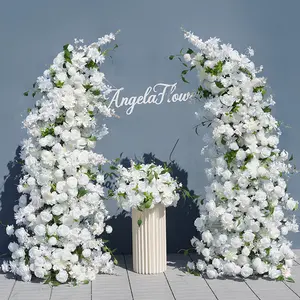 S-A8236 White Rose Wedding Backdrop Horn Arch Decor Arrangement Floral Aisle Floor Flower