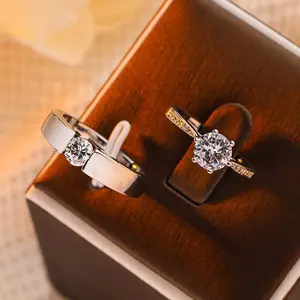 APRIL 1 Carat Women's Adjustable Ring, Micro-Paved Zircon Promise Band, Luxury Gift Box & Couple Set