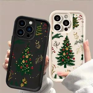 Christmas Tree Decorated with Pine Branches Berries Pattern Shockproof TPU Case for iPhone 17 AIR 16 15 14 PLUS 13 12 11 S24 Ultra Gold-Edge Thin Durable Protection