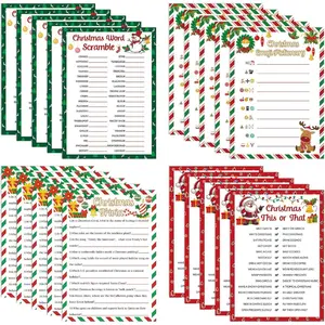 54 count Christmas Party  Card Set Merry Christmas Trivia Party  Xmas Holiday  Scramble Pictionary This or That Paper Cards for Family Adults Large Group Activities Supplies with Answer Key