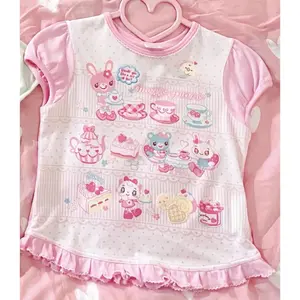 Y2k Women T-shirts Cute Cartoon Summer Short Sleeve Tops Loose Anime Print Subculture Tshirts Harajuku New Kawaii Sweet Tees