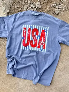 STAR STRIPES & BOWS USA TEE | WASHED DENIM