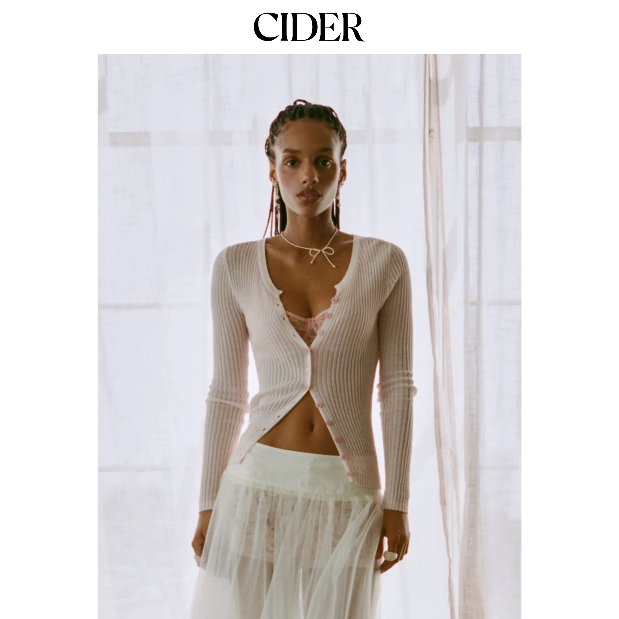 Cider Women's Basic Long-Sleeve Knit Round Neckline Cardigan, Women's Knitwear Tops, Longsleeves, Crew Neck, Casual Basic