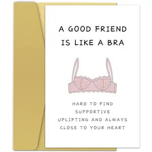 Handwriting Greeting Card - Funny Birthday Office Stationery for Women, Bridesmaid with 'A Good Friend Is Like A Bra' Design, Handwriting Greeting Cards