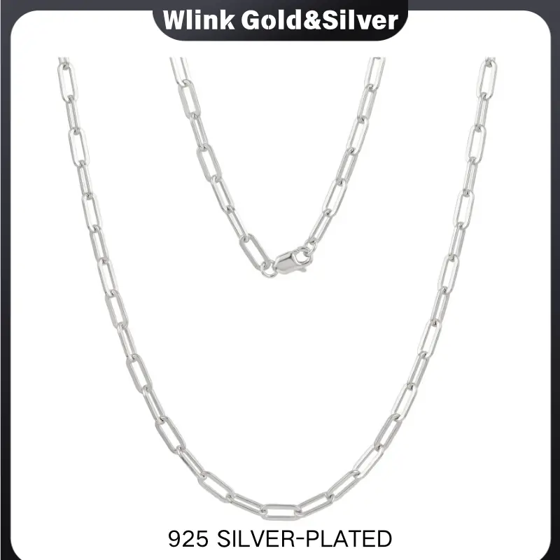 Contemporary Silver Necklaces, 925 Silver Plated Minimalist Paperclip Chain for Layering, Unisex Geometric Link Jewelry with Secure Lobster Clasp, Clasp Necklaces, 925 Necklaces