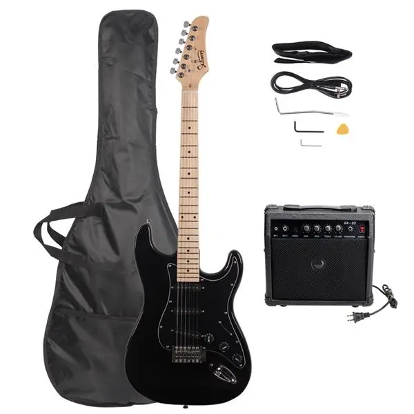 Electric Guitar 39" inch Complete Beginner Starter kit Full Size with 20w Amp,w/Strap,Bag,Guitar Amplifier,Power Wire,Plectrum,Tremolo Bar (Black)Full Size Electric Guitar for Beginner with Amp and Accessories Pack Guitar Bag, Portable Guitar Amp, Adjusta