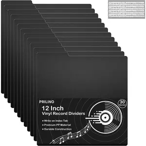 30 PCS Vinyl Record Dividers - 12 Inch Blank Plastic Separators with White A-Z Stickers, Reusable Dividers for Vinyl Record File Albums Storage for Organizing Protection