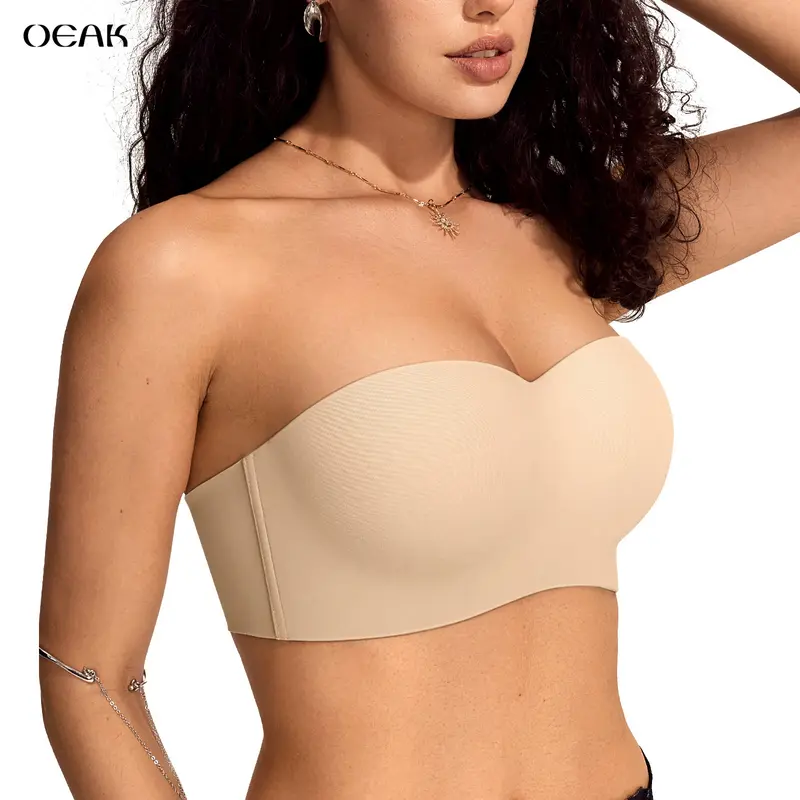 OEAK Womens Strapless Bras Non-Slip Tube Top Push Up Bralette Seamless Plus Size Bandeau Bra Everyday Convertible Bra