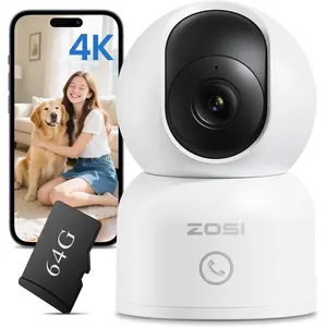 ZOSI 4K Indoor Security Camera C518 Pan/Tilt Pet/Dog/Nanny Plug-in Wifi Camera with Auto Tracking AI Detection 360° View Night Vision 2-Way Audio 5GHz/2.4GHz WiFi 64G Memory Card Included Button Installation