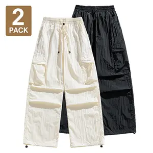 2-Pack Men’s Wide-Leg Cargo Pants, Quick-Dry Elastic Waist Parachute Casual Long Pants