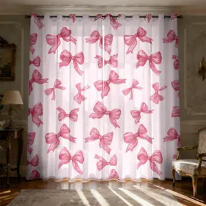 2 panels Bow Print Light Filtering Window Curtain Panels, Classic Polyester Ring Top Drapes for Kitchen Living Room Bedroom Bathroom Room Decor Curtain