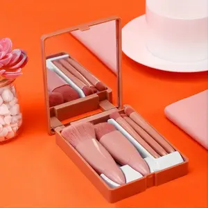 Deluxe Travel Makeup Brush Set with Compact Mirror, Easy-to-Hold Handles, Perfect for Precise Application, Unscented, Suitable for All Skin Types, Makeup Brushes Set