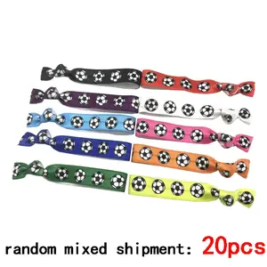 20pcs Football Print Sports Hair Ties, Soccer Party Atmosphere Wristbands, Knot Hair Rope, World Cup Match Commemorative Gift