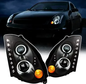 AmeriLite for 2003-2007 Infiniti G35 Coupe HID Type Dual Xtreme LED Halos Projector Replacement Headlights Pair - Passenger and Driver Side