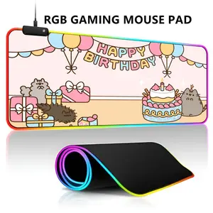 Cartoon P-Pusheen Cat Mouse Pad RGB LED Light Gaming Mousepad Waterproof Large Gamer Mouse Carpet Big Mause Keyboard Pad PC Desk Play Mat with Backlit
