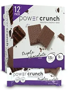 Power Crunch Protein Wafer Bars, High Protein Snacks with Delicious Taste, Triple Chocolate, 1.4 Ounce (12 Count)