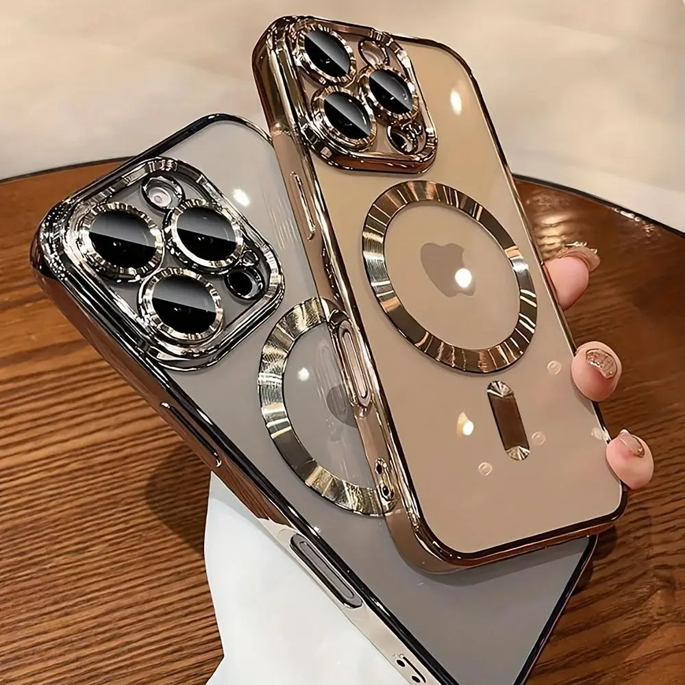 Luxury Magnetic Plating Clear Phone Case for iPhone 17 16 15 14 13 12 11 Pro Max 17 Air 16 15 14 Plus Wireless Charging Case Cover, Accessories, Smartphone, Protector