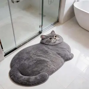 Cartoon Cat Silicone Diatomite Bath Mat – 3D Effect Super Absorbent Fast Drying Bathroom Rug, Non-Slip Shower Mat for Tile Floor, Kawaii Cat Litter Mat Alternative, Unique Gift for Cat Lovers Women Men, Pet-Themed Housewarming Gift for Toilet Entrance