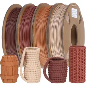 30% Real  Fiber 3D Printer Filament Bundle, 3 D PLA Printing Print Filament 1.75 mm, +/-0.03mm & 2.2 lbs, Walnut, Oak, Cherry, Teak, 250g X 4 Pack