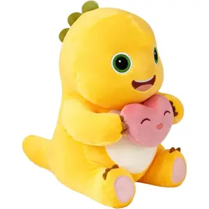 NaiLong Plush toy 35cm Soft Stuffed Dinosaur Plush Pillow with Love Heart, Cute Dinosaur, Soft Yellow Dino Plush Doll, Kawaii Plush Pillow for Home Decoration