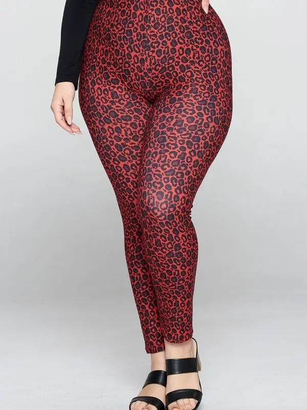 Plus Size Peggy Bundy Classic Leopard Red Peach Skin Leggings