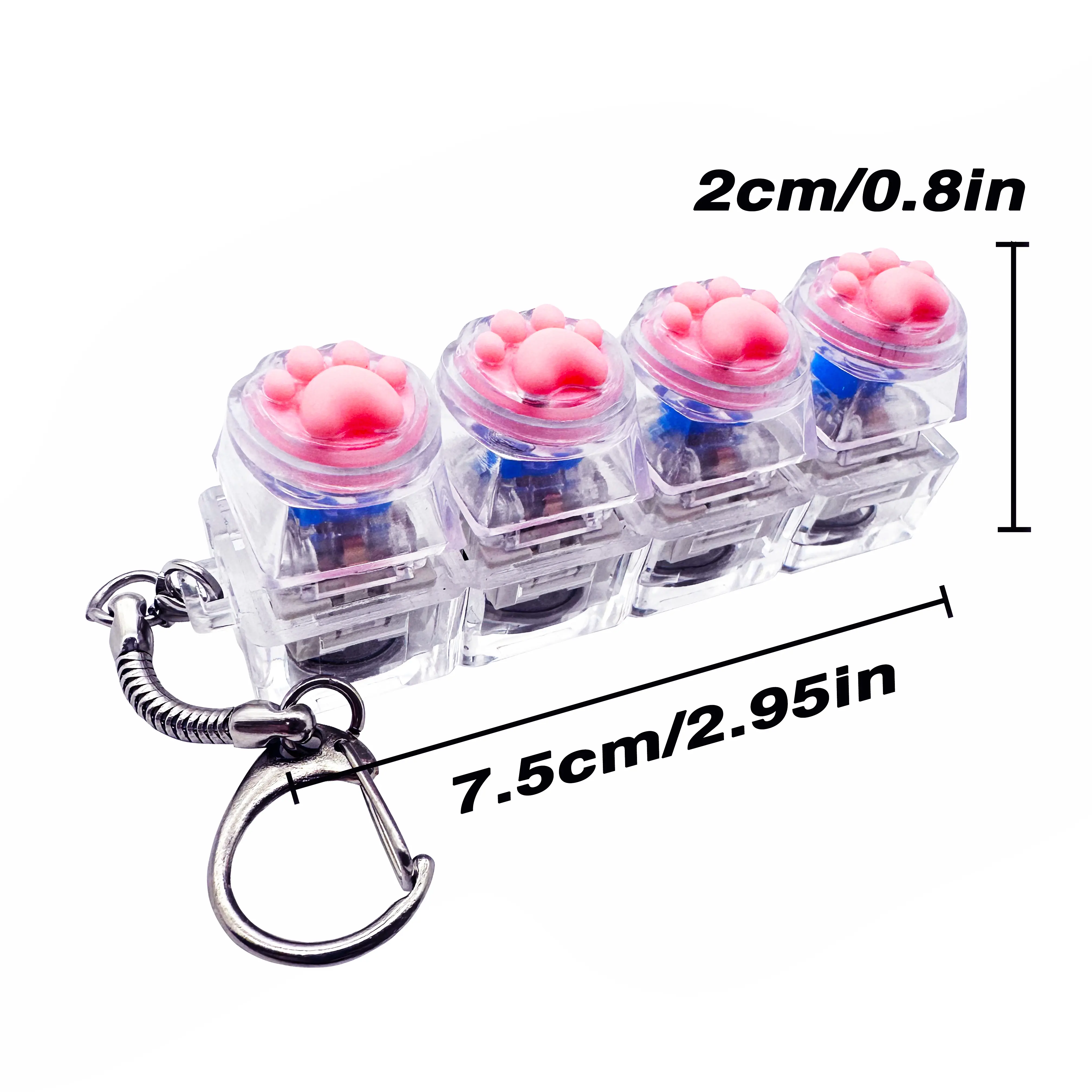 Relieving stress cat paw toy mechanical keyboard, with LED lights on the cat paw crystal key cover, transparent design, keychain for the keyboard, multi-functional use, suitable as a Halloween gift or decoration for Halloween