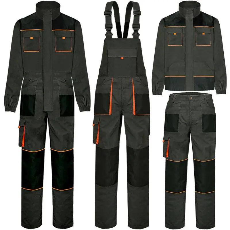 Men's Workwear Uniform Suit - Mens Clothing Clothes, Cotton Knit Long Sleeve All Seasons Multi-Pocket Wear-Resistant Outfit for Car Maintenance, Work Safety