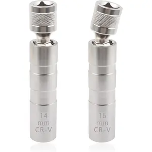 16mm&14mm Spark Plug Socket,Thin Wall 12 Points 3/8" Drive Spark Plug Removal Tool Compatible with BMW Nissan More Car,CRV Steel Magnetic Spark Plug Socket Set Car Tools (14mm+16mm)