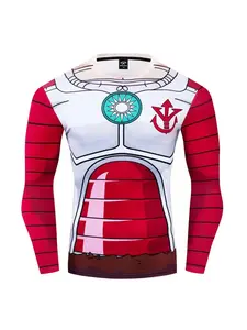 Men's Dragon Ball Anime 3D Print Long-Sleeve Compression Shirts Multiple Characters & Armor Element Design Stylish Fitness Tees