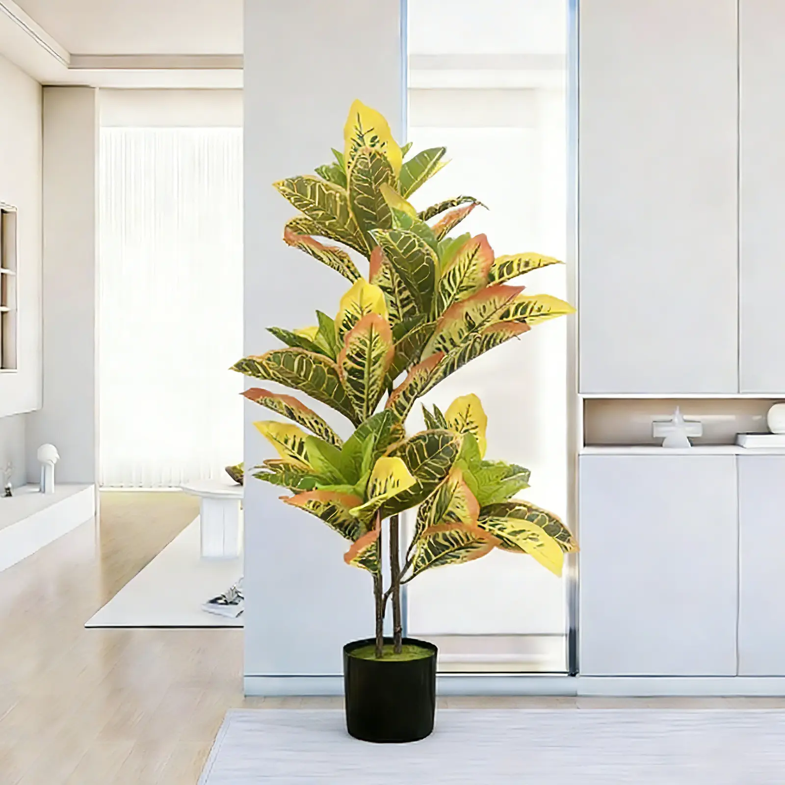 3.2FT Color-Changing Artificial Ficus Microcarpa Tree - Synthetic Decorative Fake Plant with Box for Daily Home, Office Artificial Plants Decor