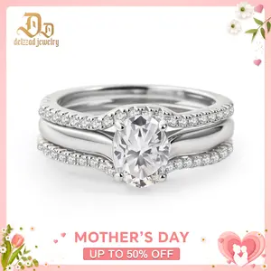 Delzzad 1.8ct Heavenly Nest Ring Engagement Ring Triple Stacking Ring VVS Synthetic Moissanite Ring Jewelry Copper Band Perfect Birthday Engagement Wedding Anniversary Christmas Valentine's Day Gift